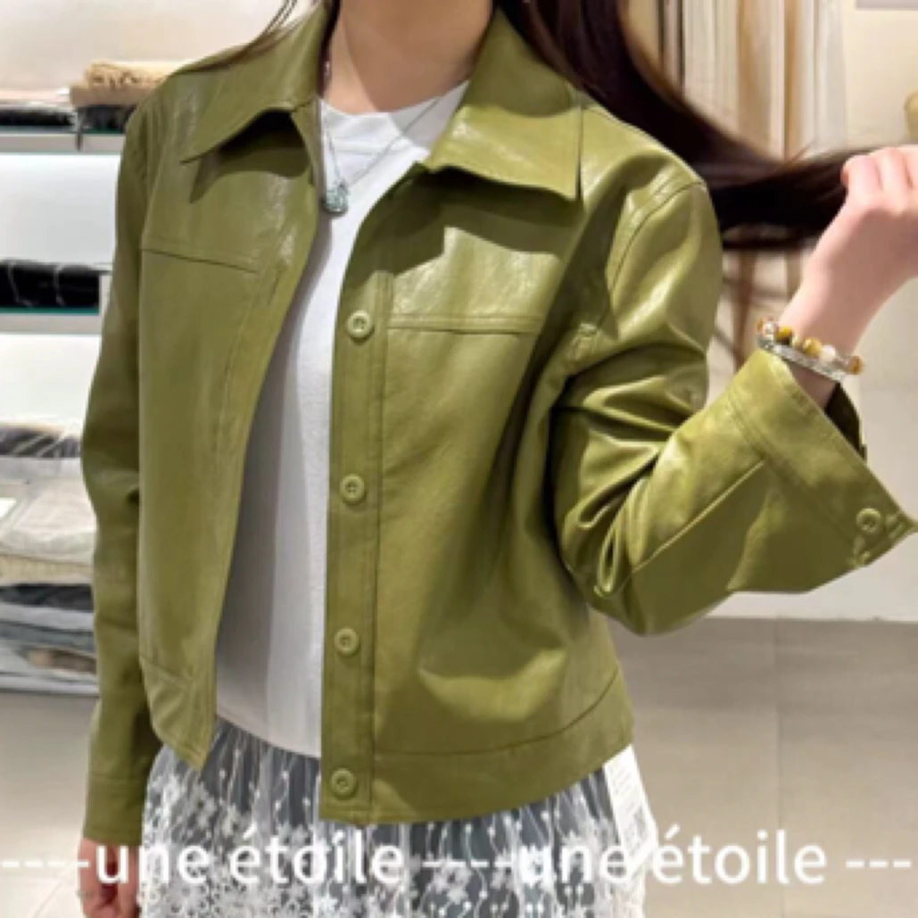 短款直筒水洗皮/韩版百搭宽松时尚春秋夏显瘦皮夹克