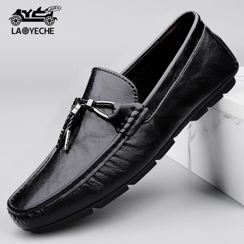 老爷车真皮豆豆鞋时尚乐福鞋百搭一脚蹬休闲皮鞋英伦风大码男鞋