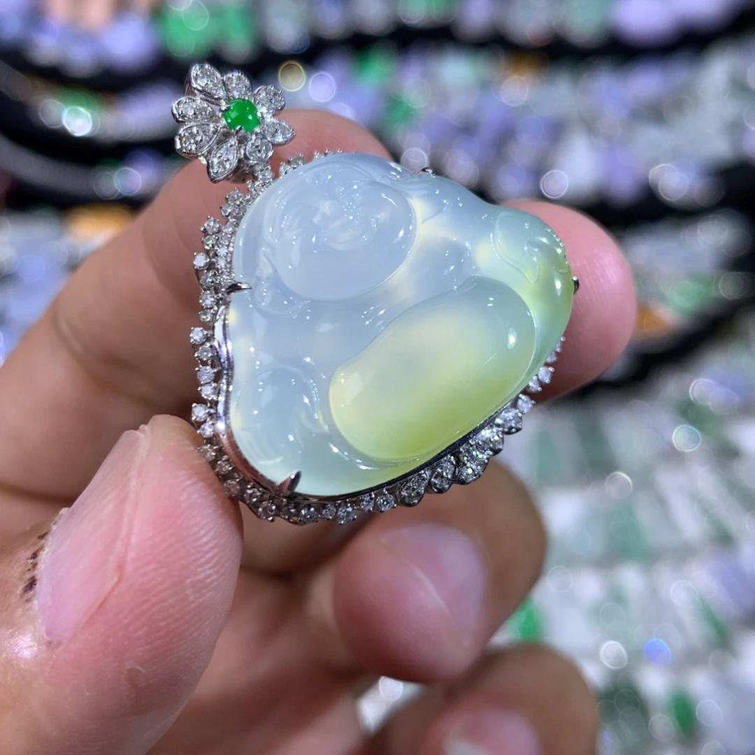 翡翠18K金镶嵌吊坠(不含链)