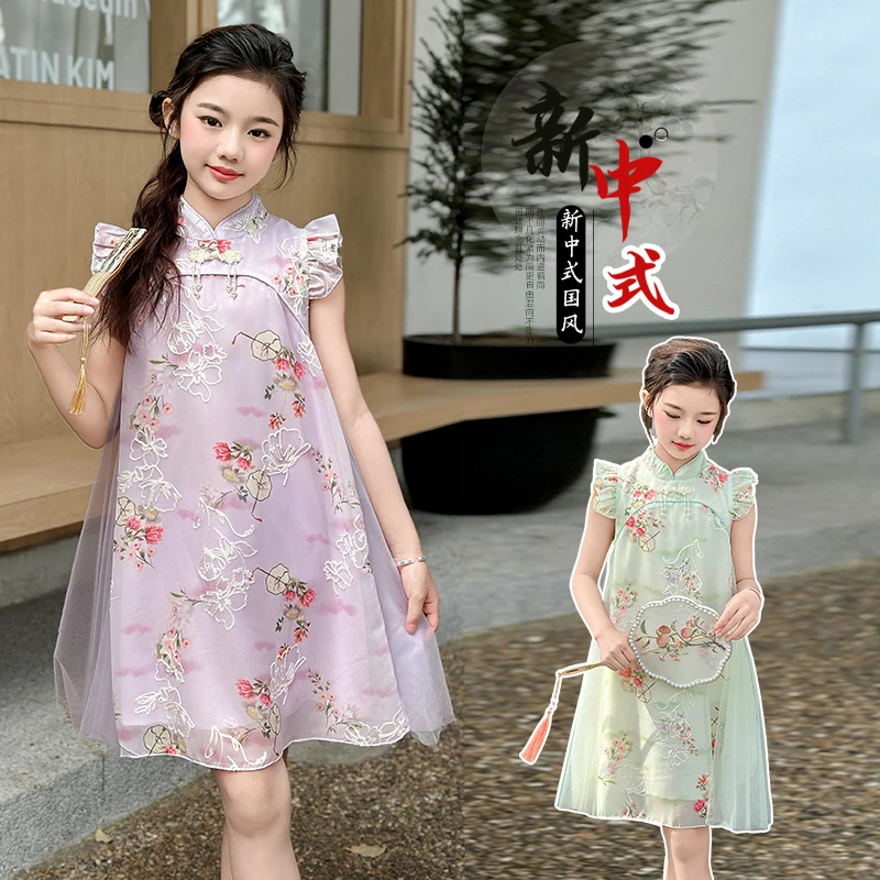 女童飞袖旗袍裙夏季2025新款爆款儿童新中式中国风古风汉服连衣裙