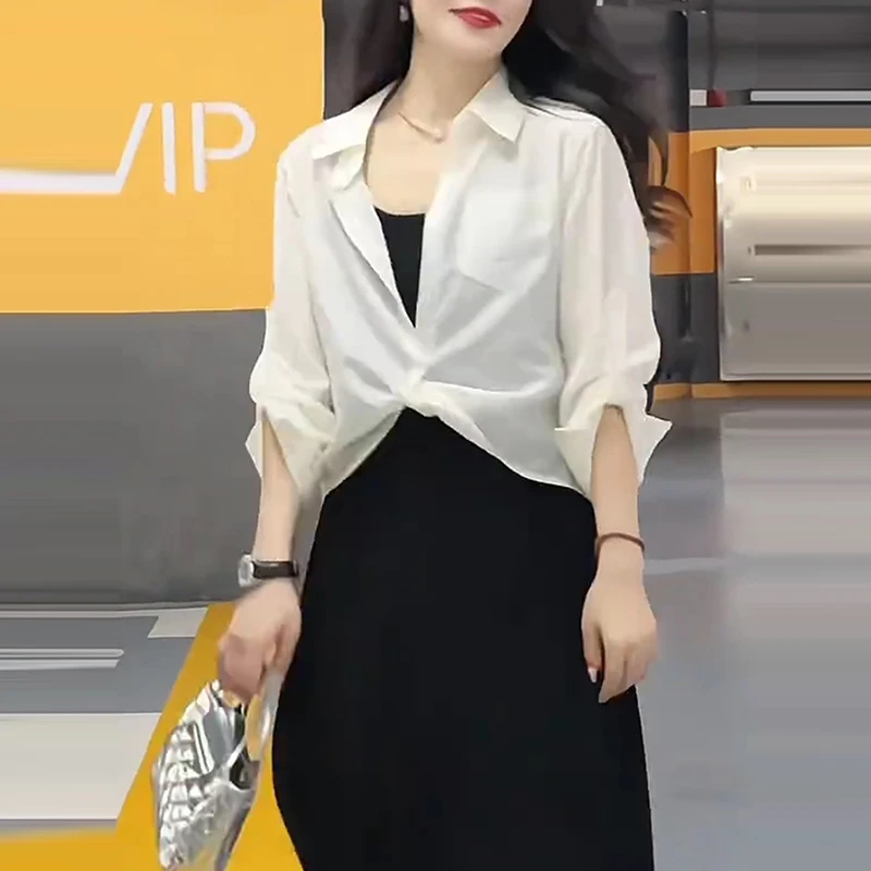 夏季新款洋气衣服女简约百搭薄款防晒衬衣外套时尚衬衫显瘦上衣潮