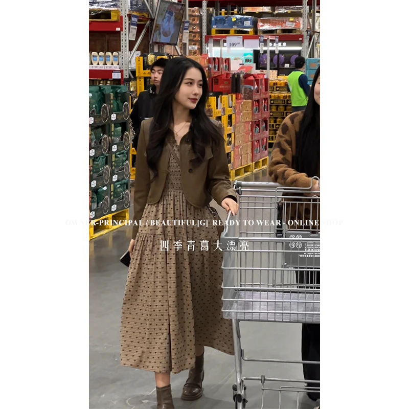 【大漂亮自制】2025新款皮衣外套+蝴蝶结格子吊带裙 Q51TZ881