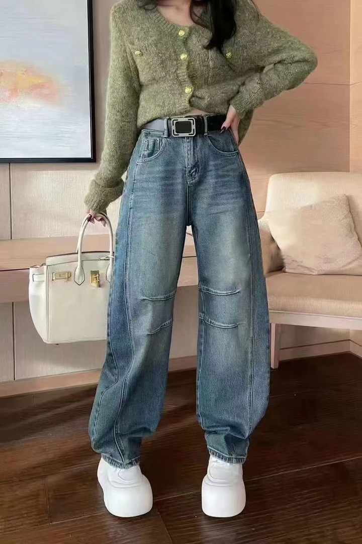 水洗牛仔弹力弯刀裤9011