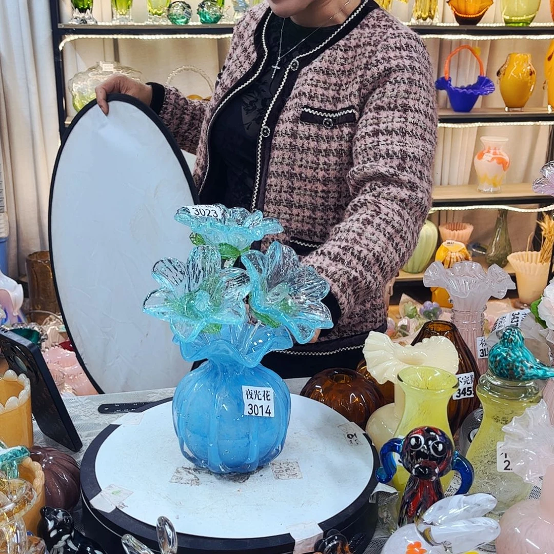 3花+1瓶夜光家悦美居琉璃摆件