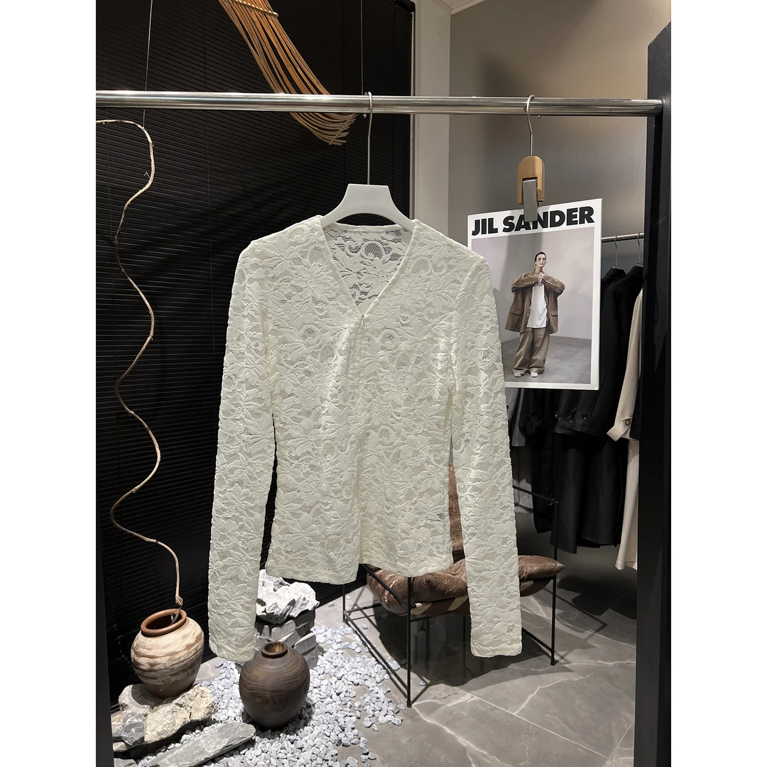 拉链领植绒蕾丝打底衫6306-6