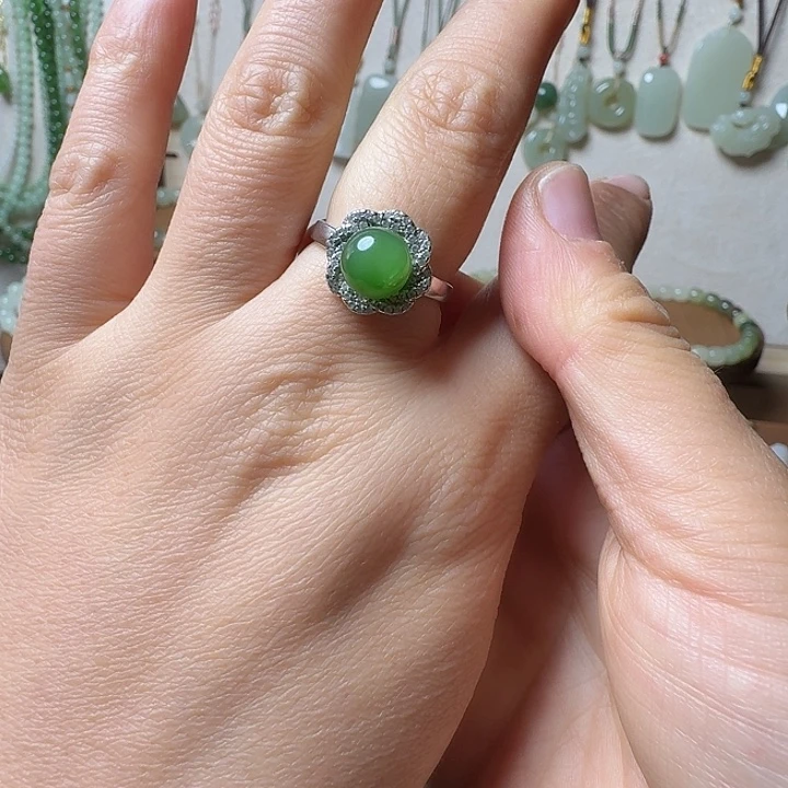 和田玉（碧玉）银S925镶嵌戒指