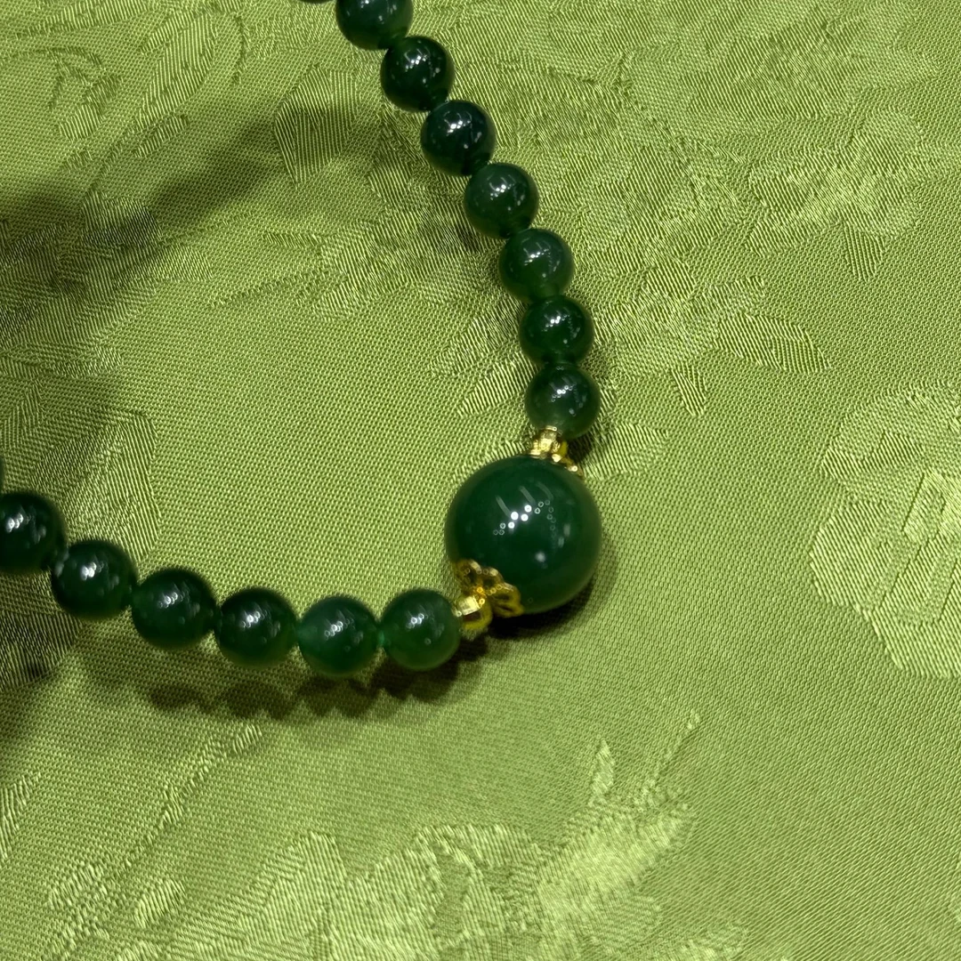 和田玉碧玉小黑点北极玉手串-5mm+多样性发其一-s31-707-j23