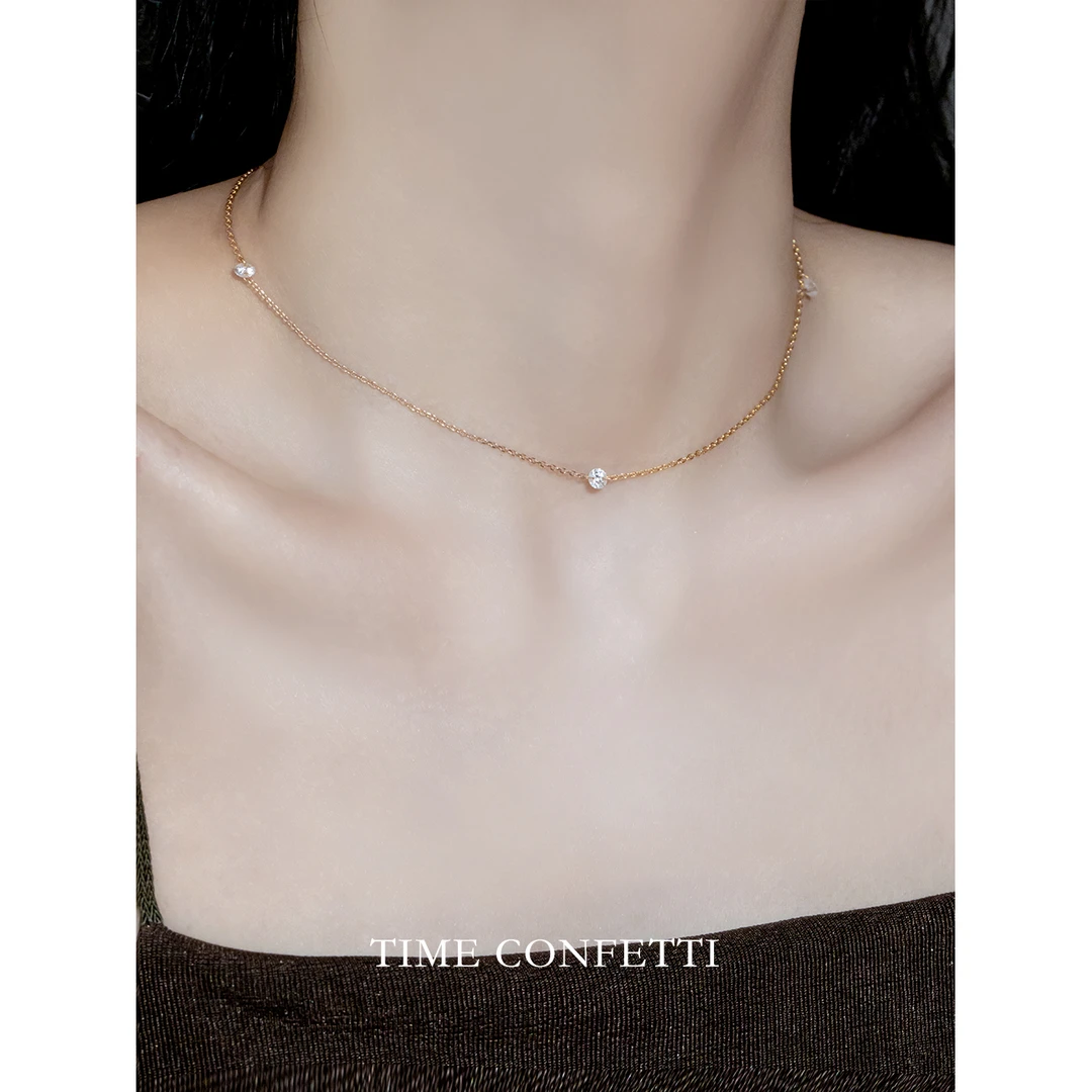 坠链均925银  镀K金【孙二娘】简约精致三锆石通勤气质项链TC 10690