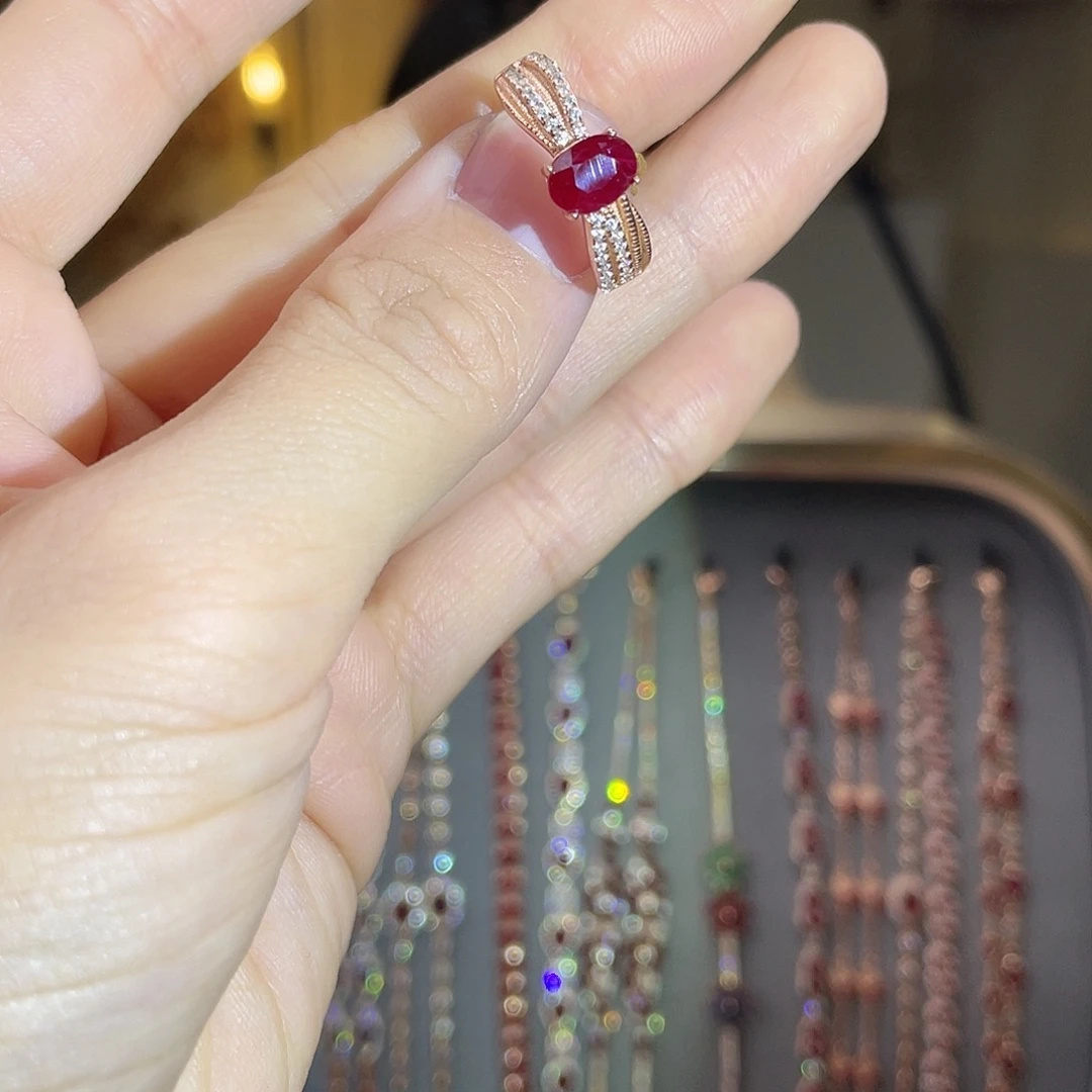 戒指银S925镶嵌红宝石