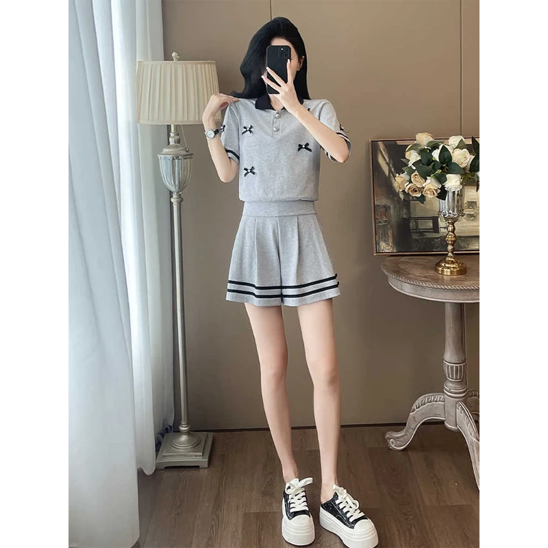 时尚休闲套装女2025夏季新款蝴蝶结拼接设计感气质休闲洋气两件套