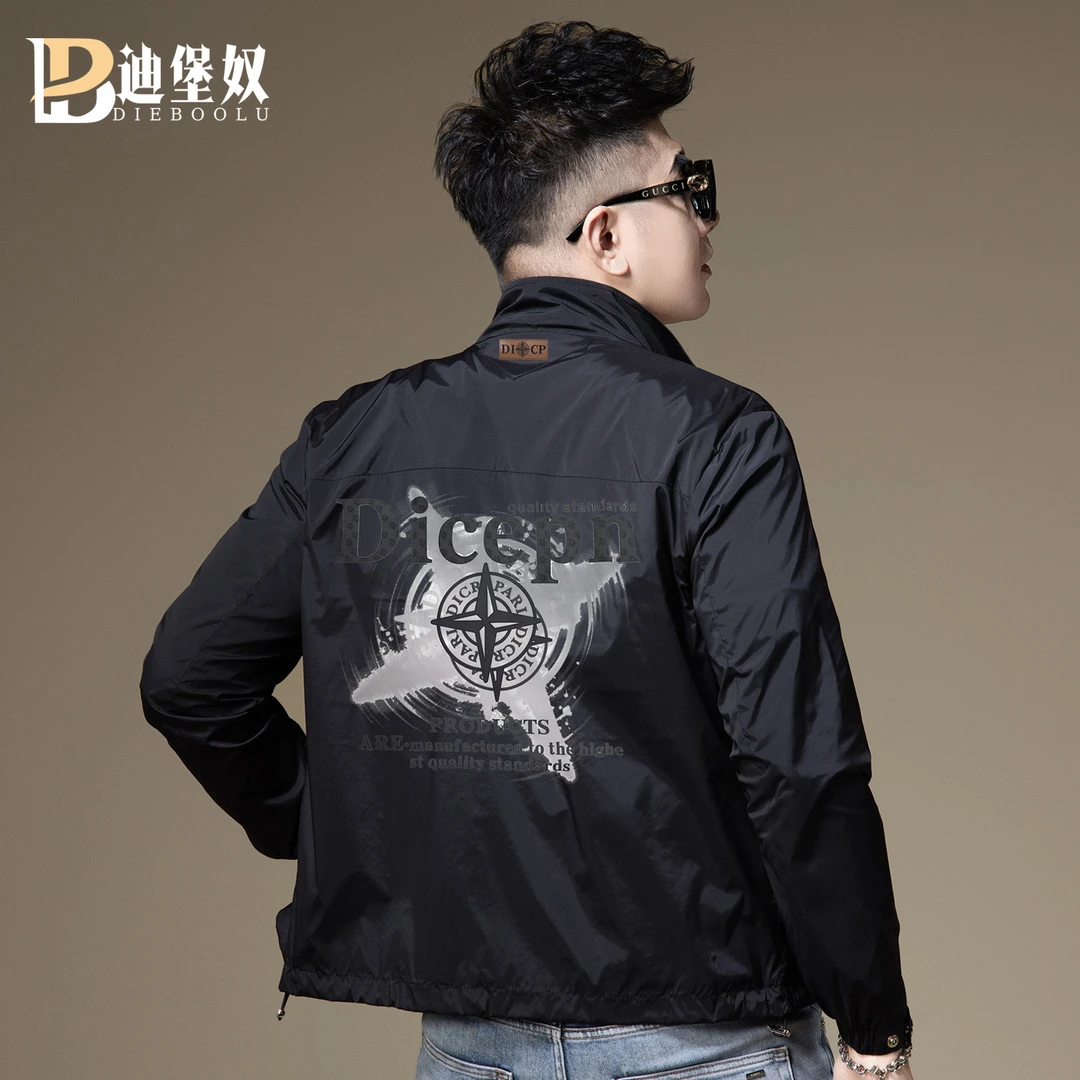 欧洲站高端潮牌时尚个性印花男2025新款秋季修身立领防风男士夹克