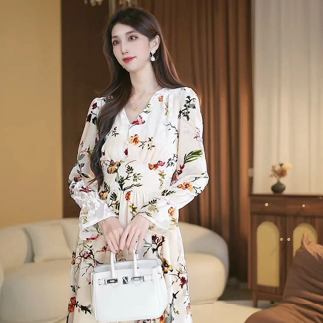 【希希】秘密花园秋冬新款法式高级时尚气质小众设计连衣裙-YL30046