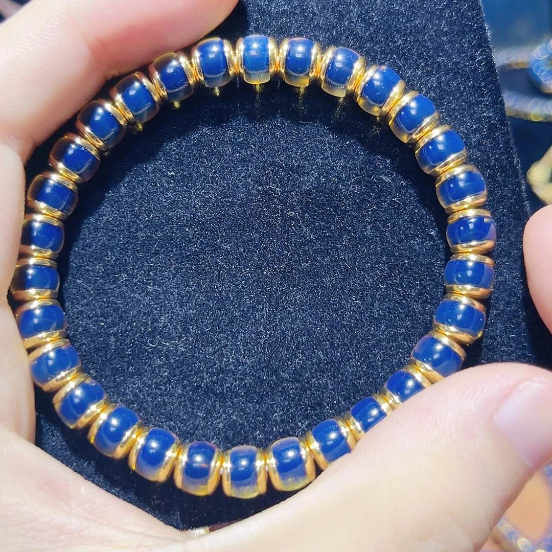 蓝珀银S925镀金镶嵌珠宝奇石7mm墨西哥