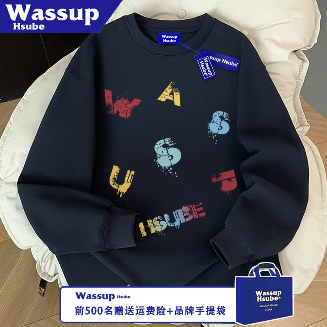 WASSUP HSUBE休闲长袖美式秋冬百搭潮流油漆字母宽松印花情侣上衣