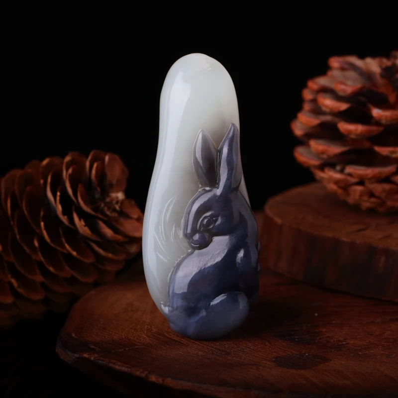 【泓贝珠宝-N874】和田玉老料烟紫俏色前途无量吊坠