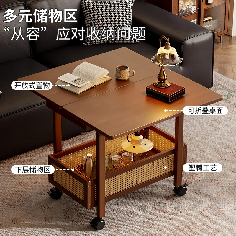移动茶几可折叠小户型客厅沙发边柜家用小型多功能桌子小推车边几