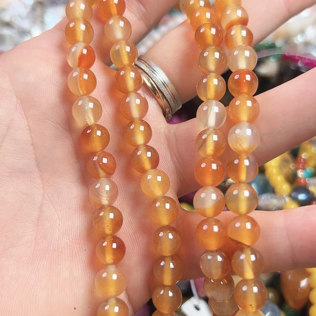 玛瑙/玉髓合金珠宝半成品A621，天然粉玛瑙2条8mm