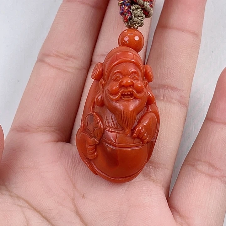 未镶嵌瓦西柿子红财神吊坠南红玛瑙
