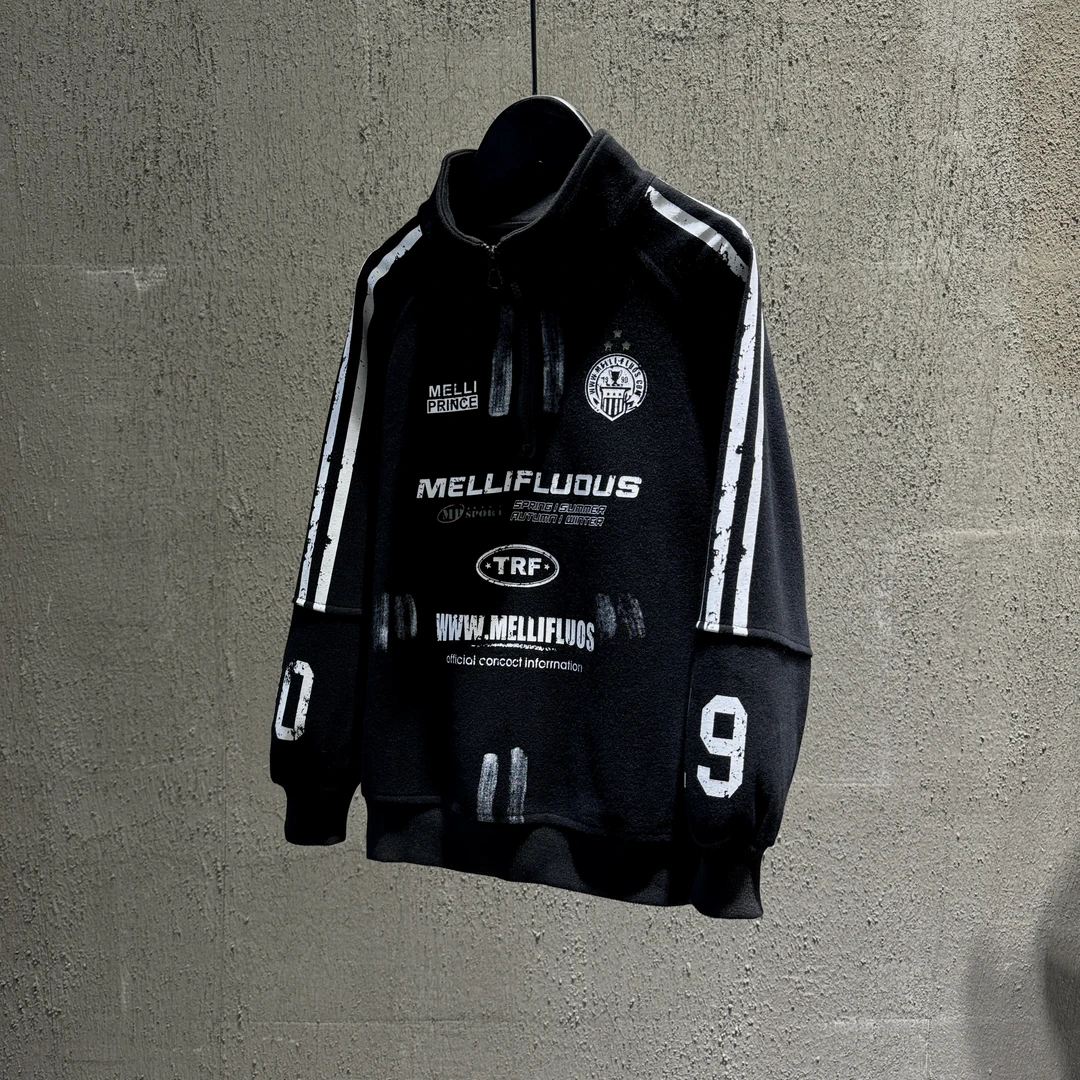 【元素kids】儿童韩国时尚三条杠半拉链卫衣秋冬百搭新款潮流印花