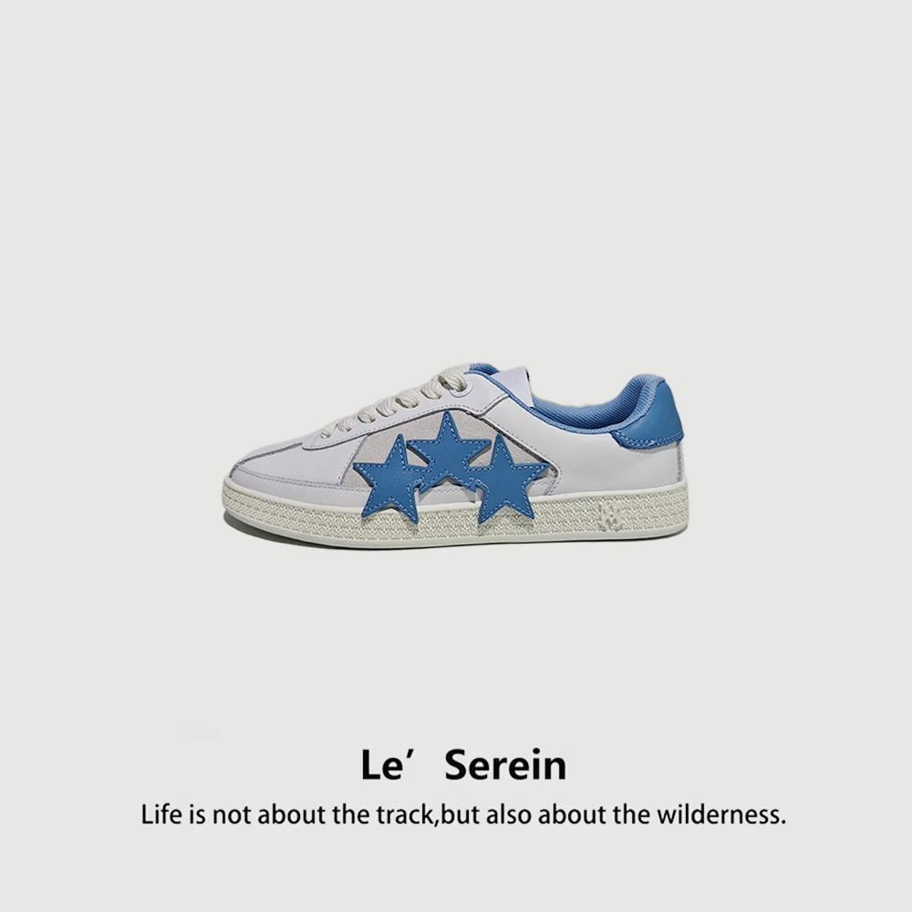 Le' Serein【温言】新款潮流时尚百搭休闲板鞋拼色系带圆头小白鞋