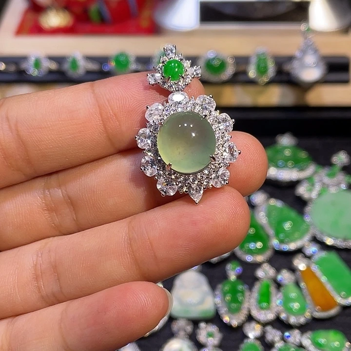 翡翠银S925镶嵌吊坠(不含链)