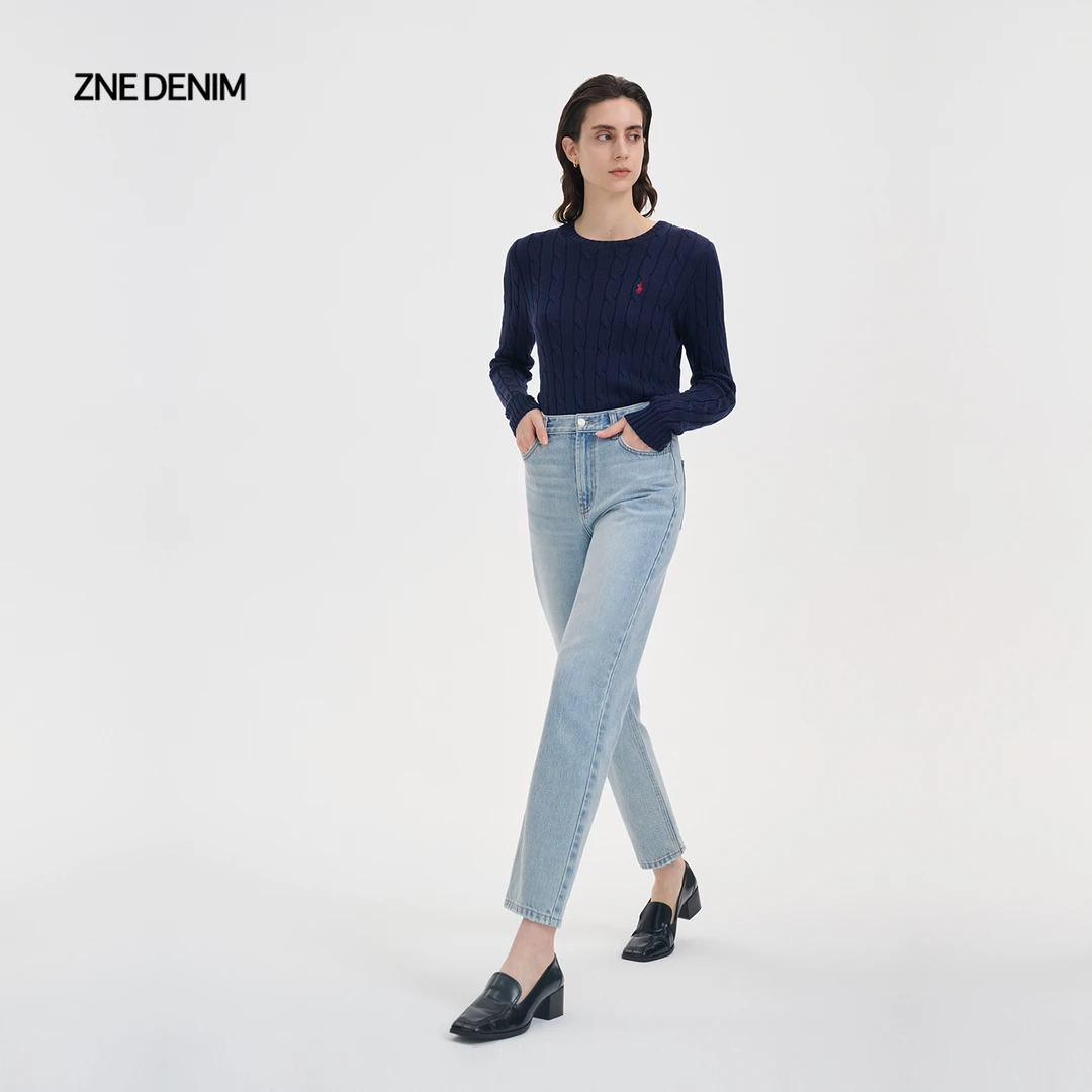 【会员特惠】ZNEJeans高腰全棉经典系列直筒牛仔裤女1107