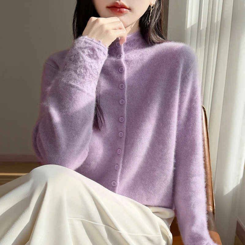 半高领毛衣2025秋冬新款亲肤绒针织开衫上衣时尚长袖镂空打底大码