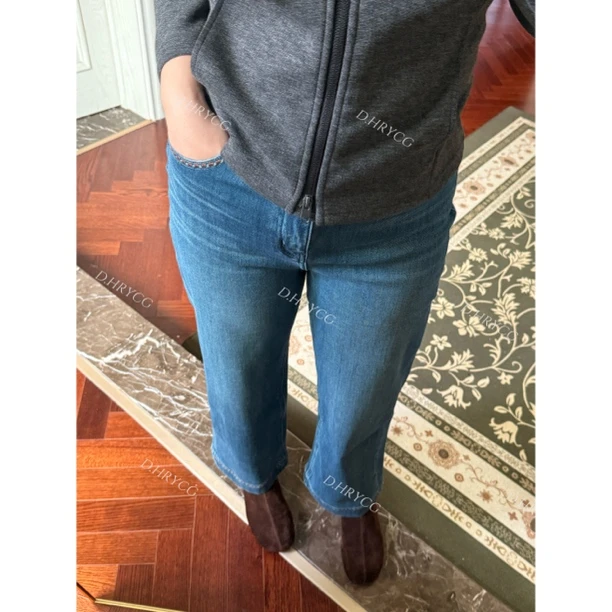 D.HRYCG【段段】刺绣款加绒牛仔直筒九分裤