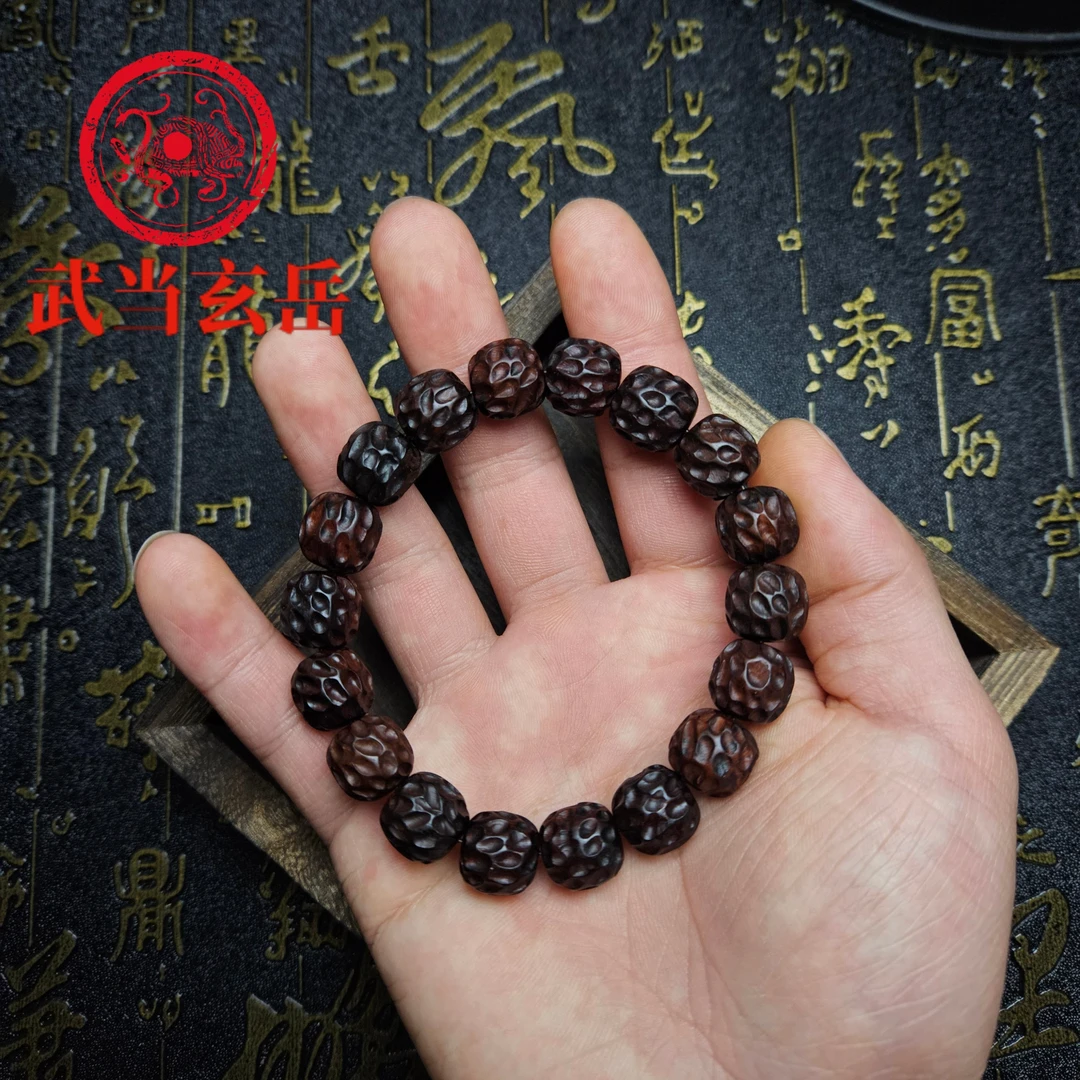武当山枣形珠1.2直径陨石纹手工打磨雷精子竹节手链雷焦痕