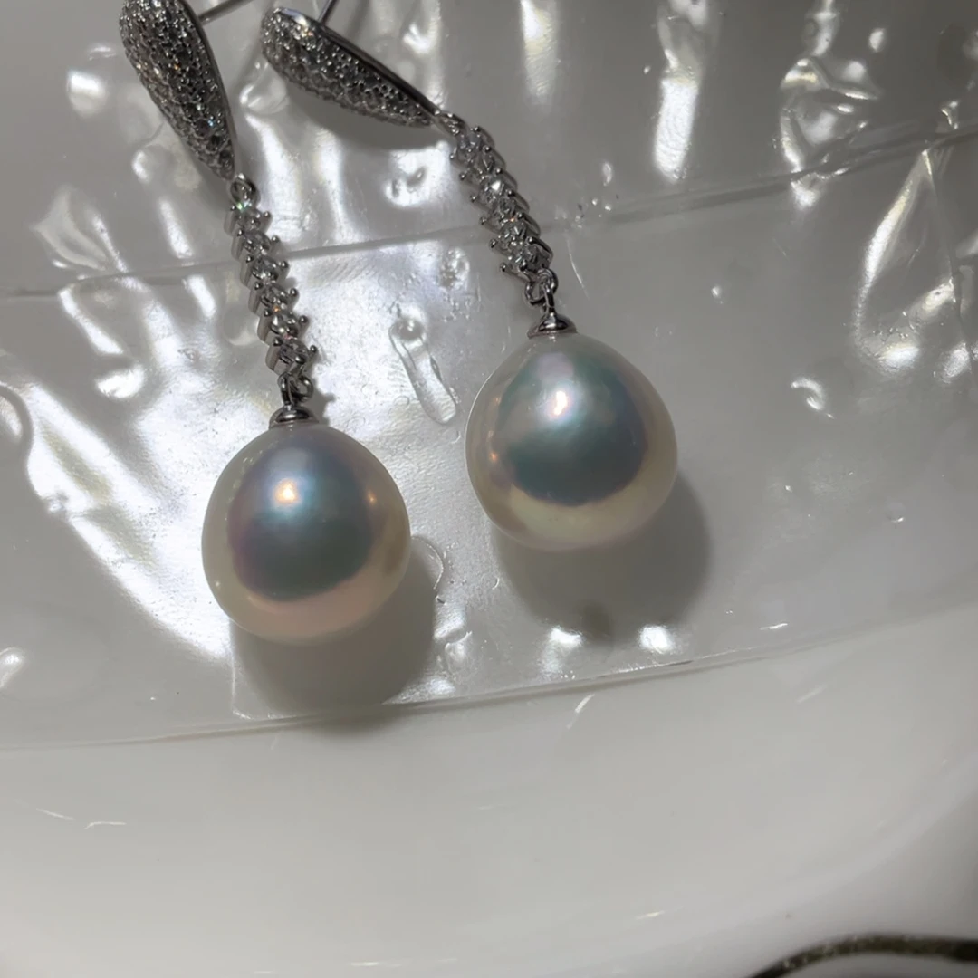 银S925镶嵌淡水珍珠耳饰