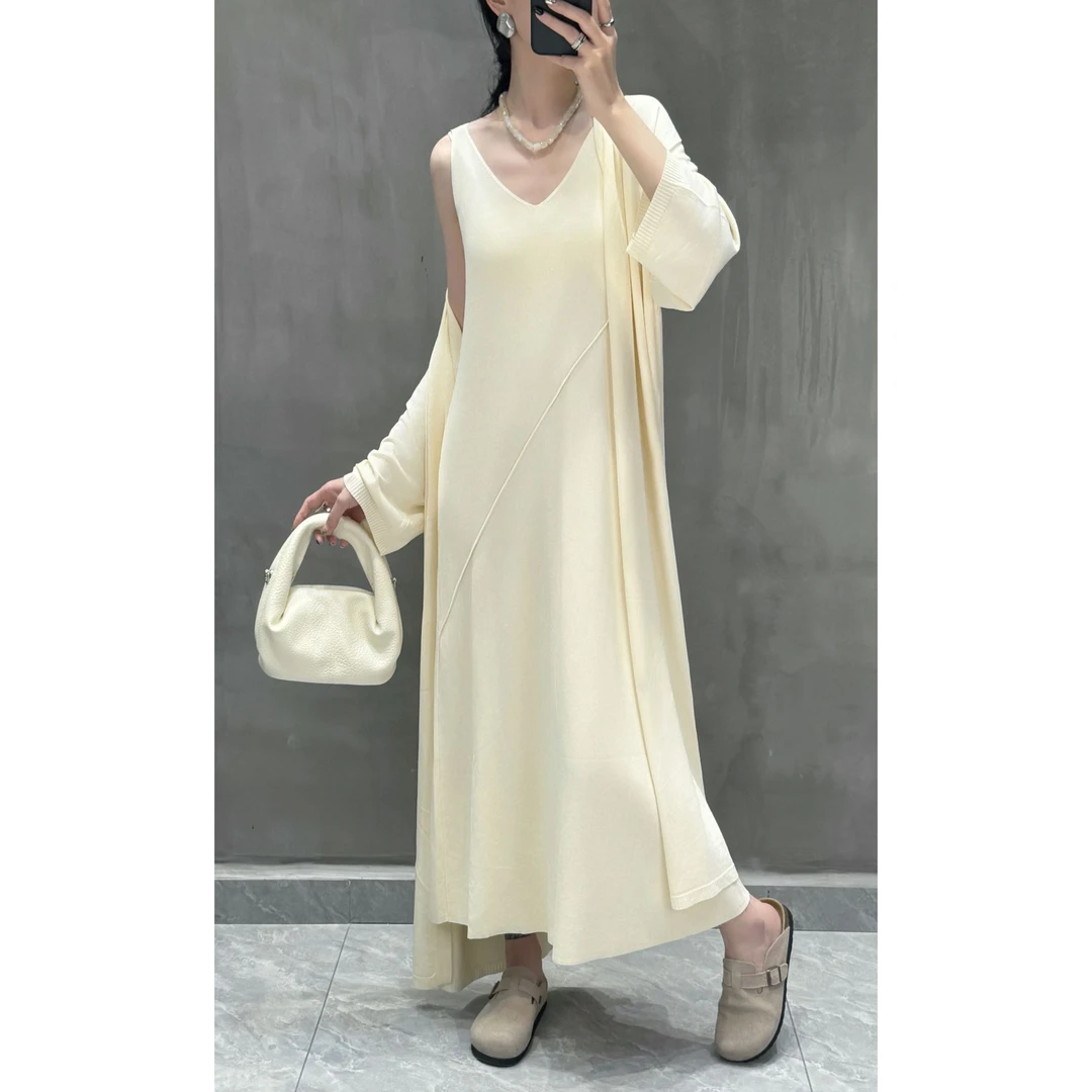 夏季气质显瘦时尚法式中长款宽松针织连衣裙