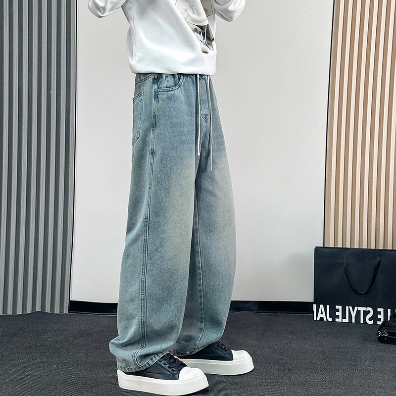 高级感牛仔裤男款宽松直筒裤子美式春季新款爆款蓝色男生休闲长裤
