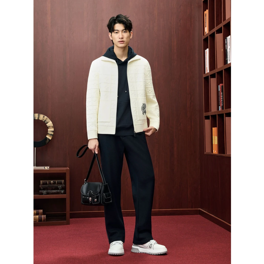 PP.GOLDEN男士秋冬肌理立领商务休闲简约翻领毛衣夹克GZW86555157