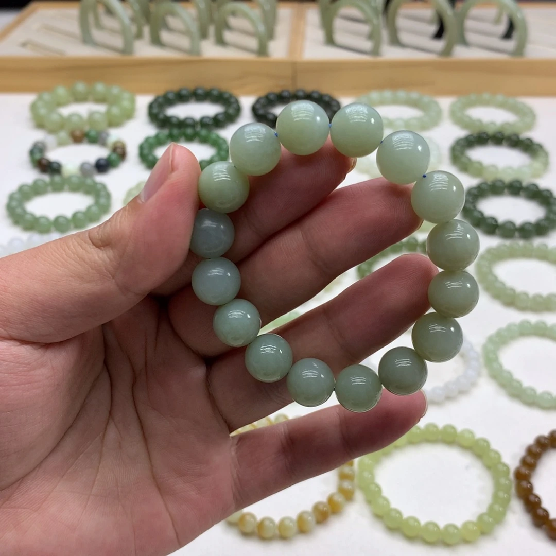 和田玉手串（且末蓝11.8）未镶嵌