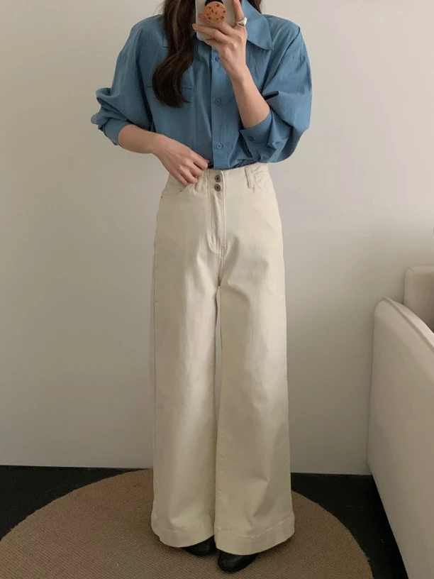 春季新款直筒牛仔裤修身显瘦阔腿设计感牛仔裤