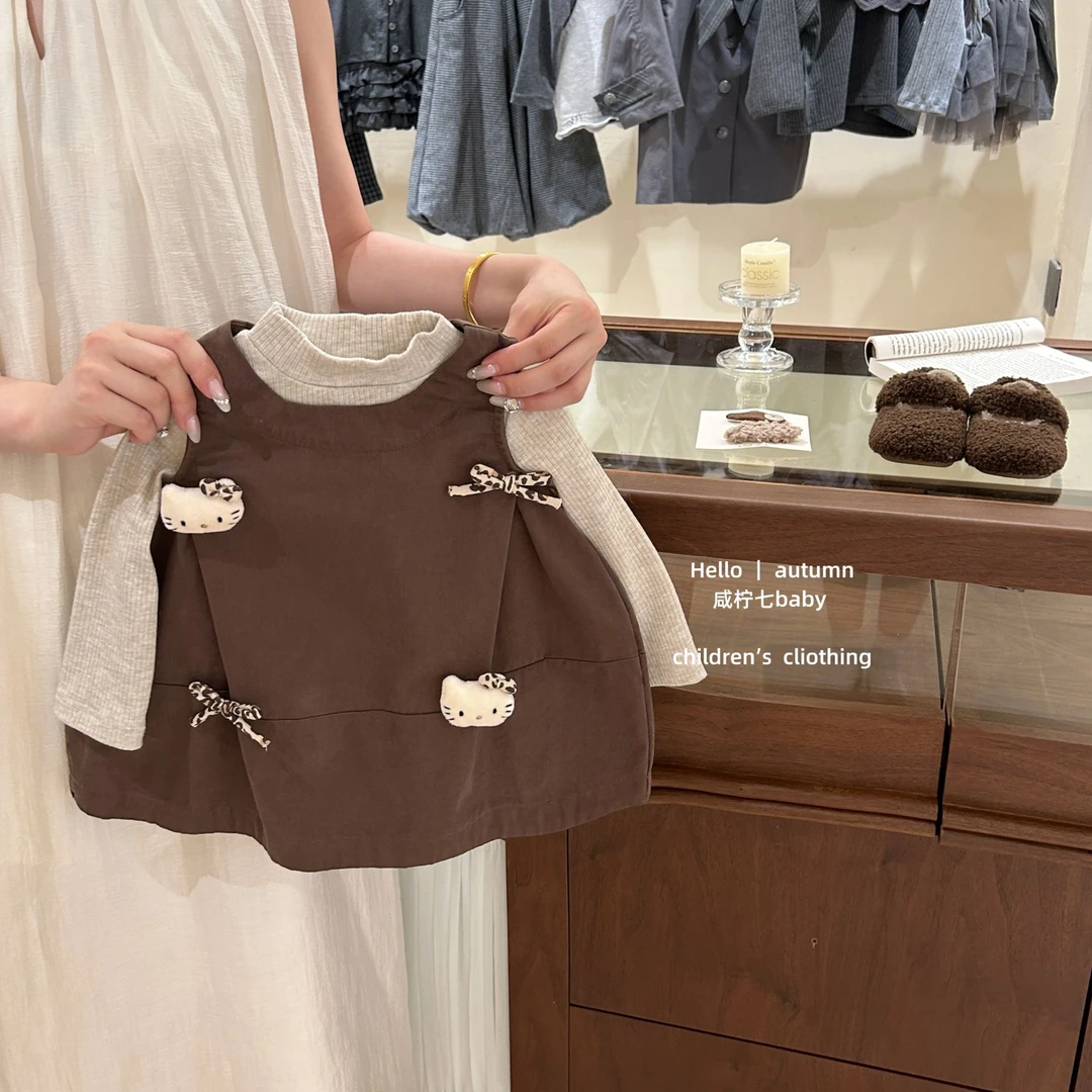 【咸柠七】原创焦糖KT！女童秋季韩系套装背心裙女宝宝可爱连衣裙