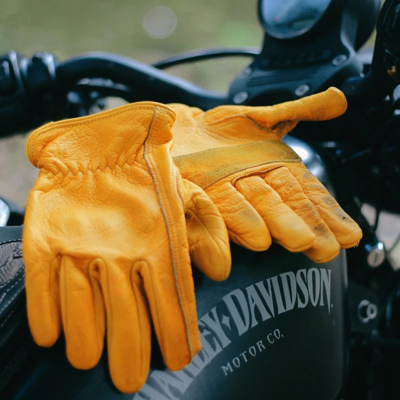 MOTOW新款牦牛皮机车手套防摔透气复古耐用春秋四季骑行手套
