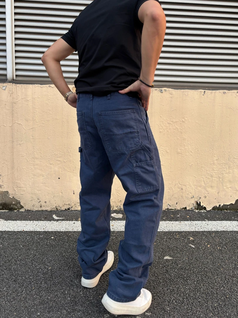 SOS 25秋季重磅水洗蓝色法工裤美式复古百搭直筒伐木工装休闲裤潮