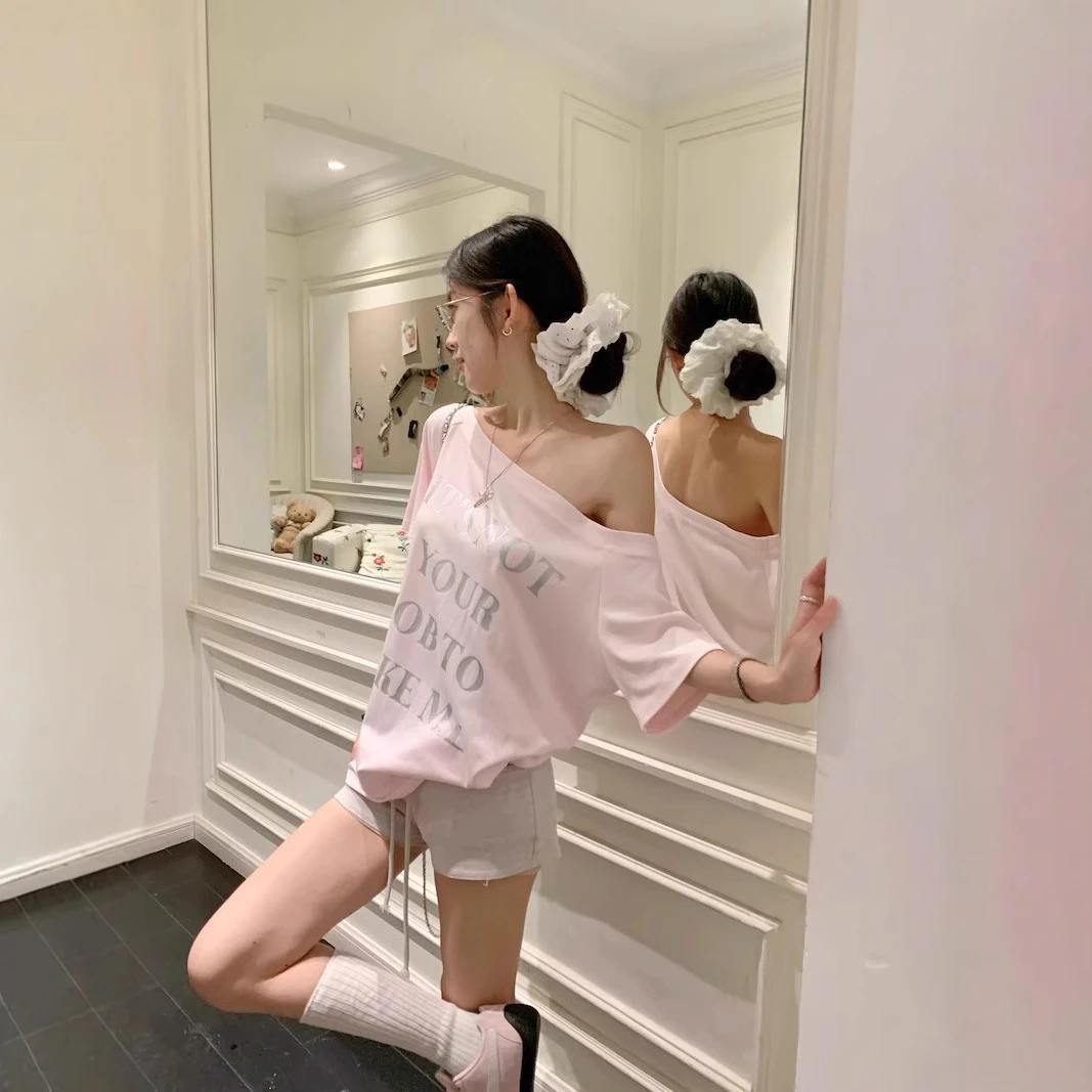【源头现货直发】字母印花短袖T恤女夏chic宽松减龄百搭上衣