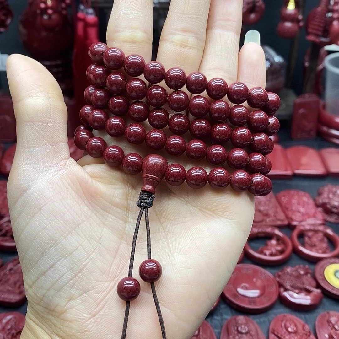 天然辰砂八毫米108颗全珠链