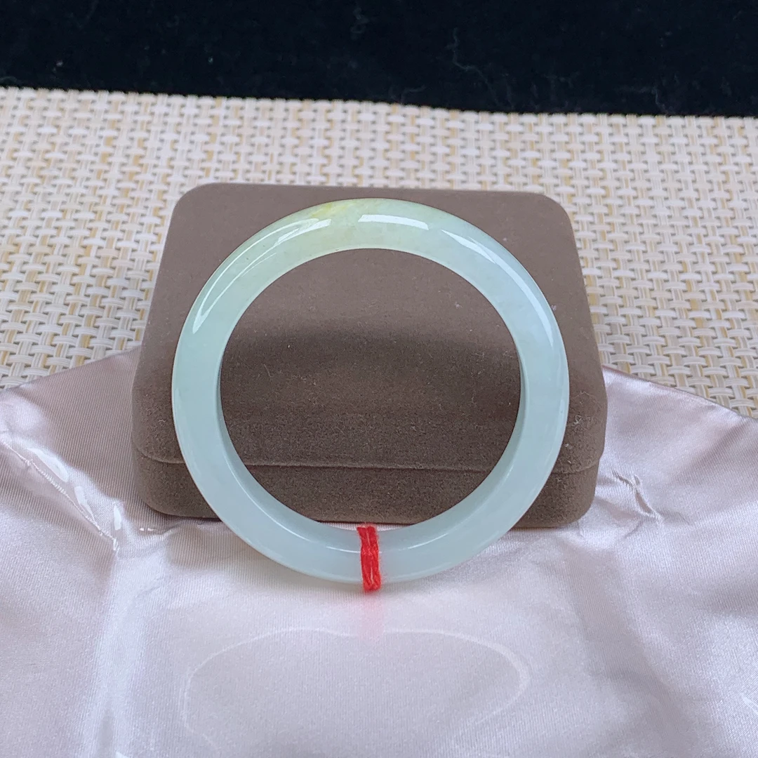 天然A货缅甸玉翡翠手镯56圈冰糯飘黄翡细润白色女款白手镯平安镯