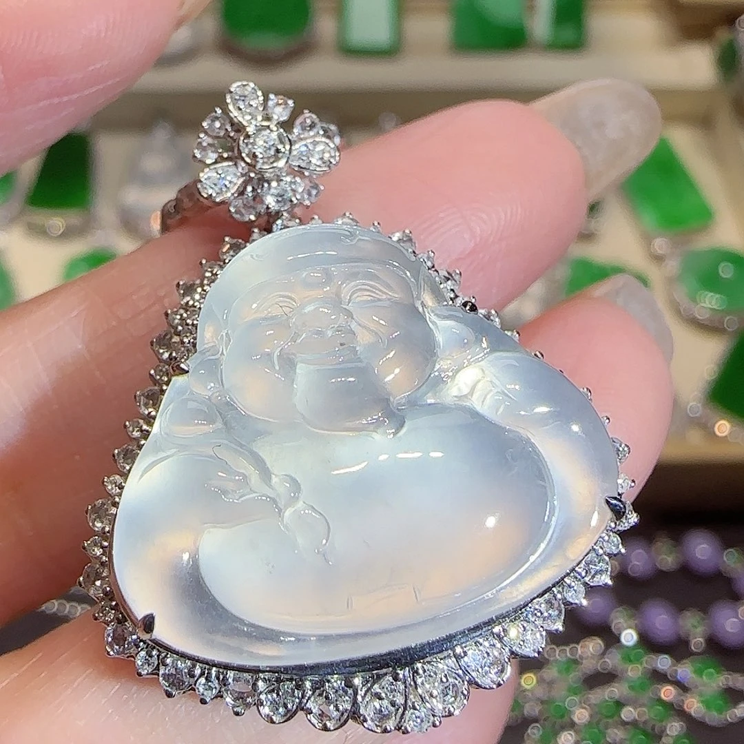 翡翠18K金镶嵌吊坠(不含链)