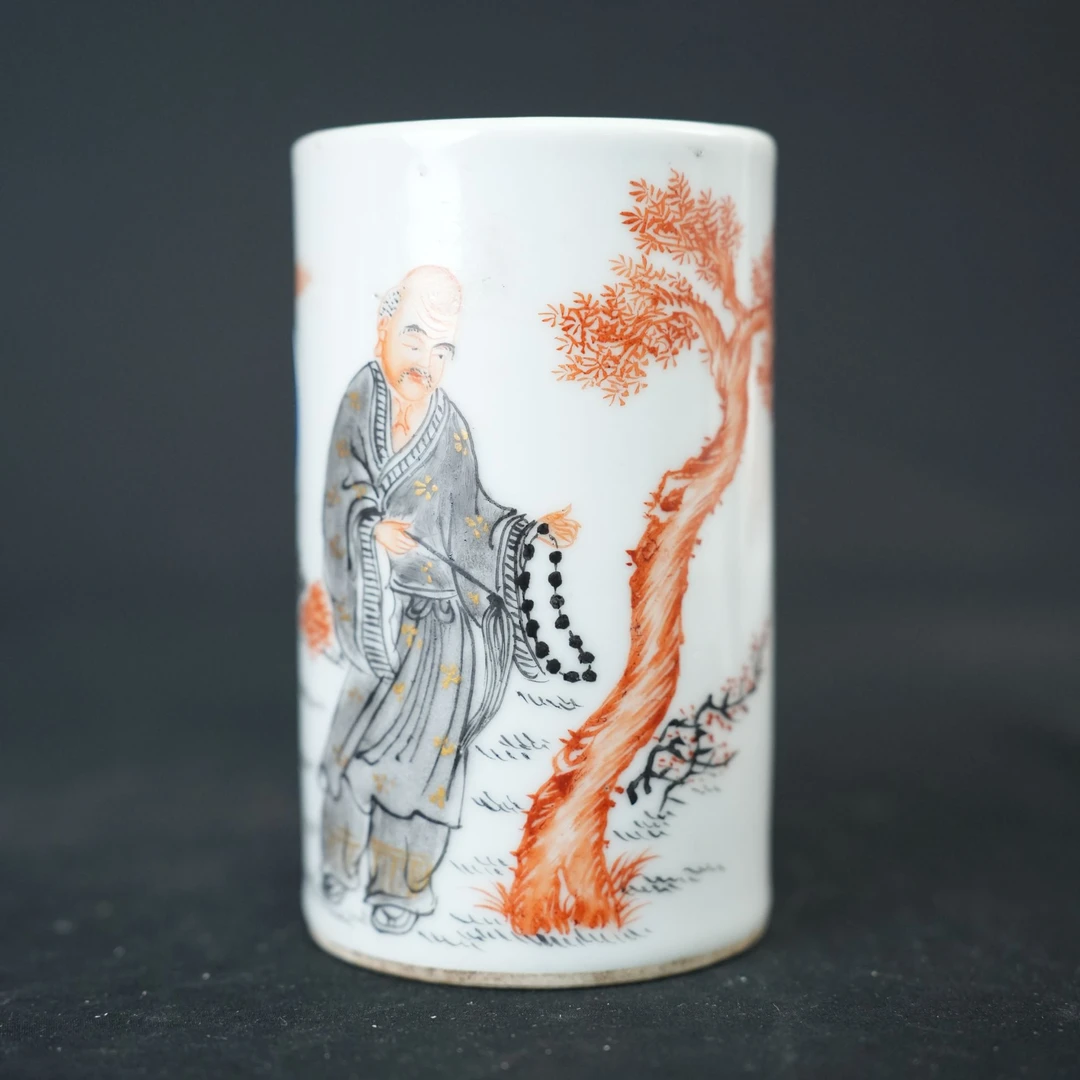 H0337粉彩描金罗汉笔筒