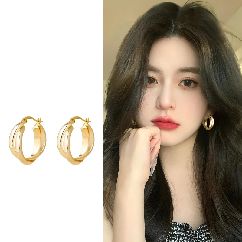 925银耳饰 双层缠绕C圈气质小众设计感百搭法式高级感简约耳饰女