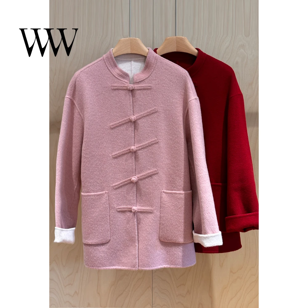 外套复古国风盘扣中式毛呢中国风女装上衣长款