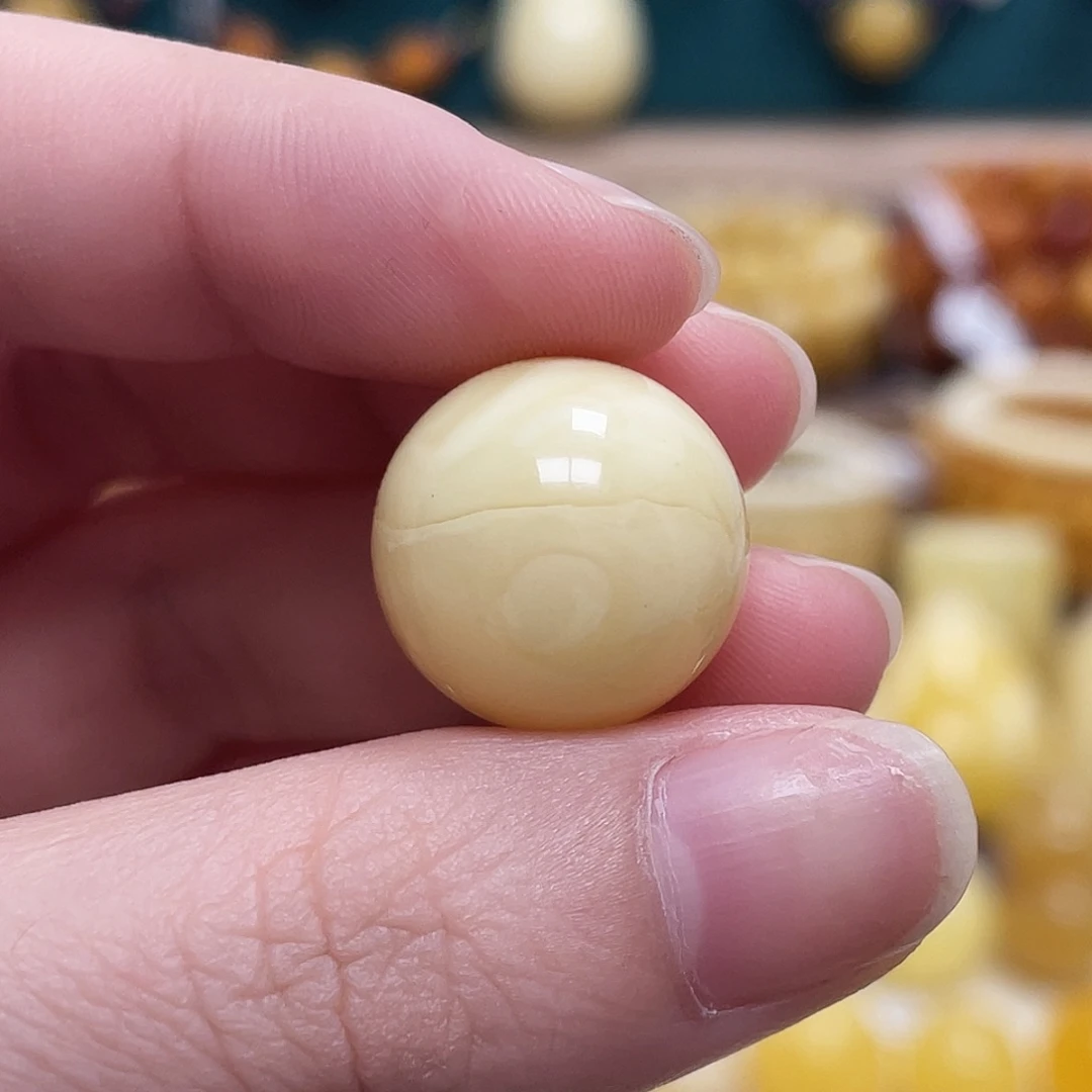 蜜蜡未镶嵌珠宝奇石17mm妖花一线天圆珠 瑕