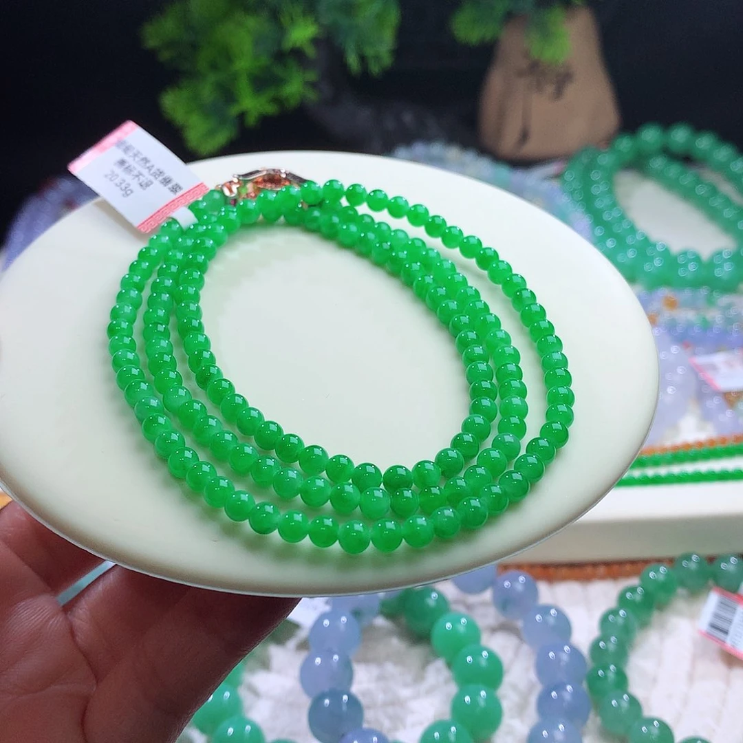 项链未镶嵌翡翠绿底飘阳绿花 卡4+mm