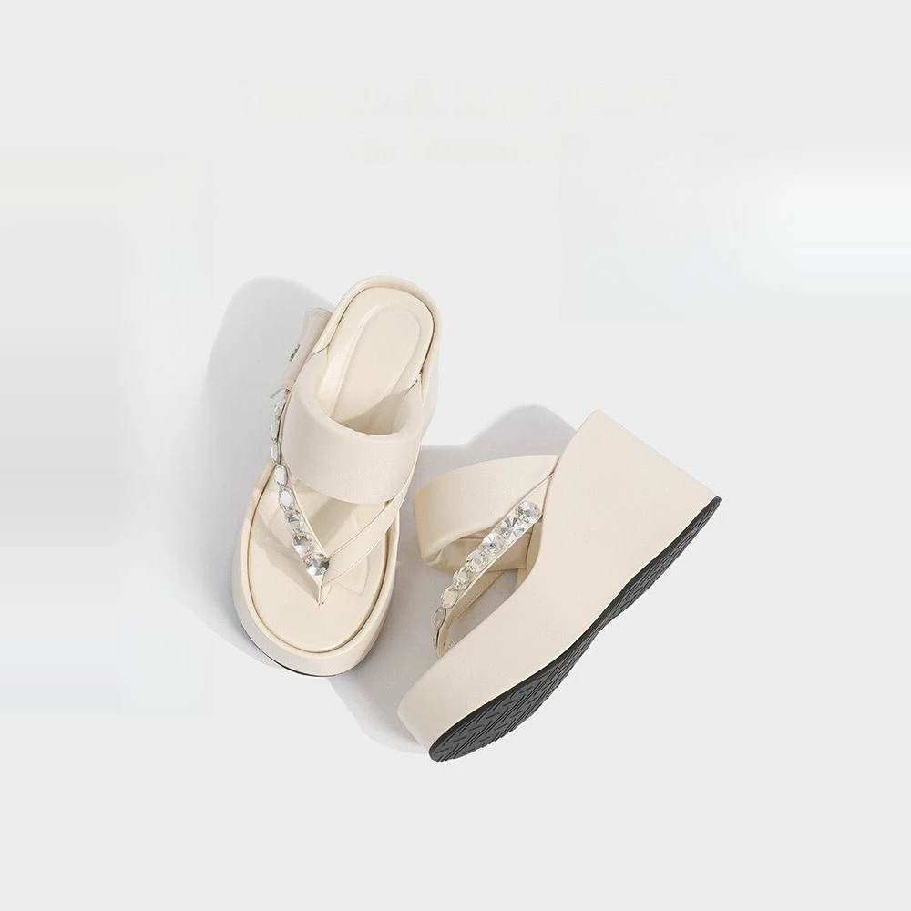 【增高10cm】厚底拖鞋女2025年夏季新款外穿人字拖水钻坡跟凉拖鞋