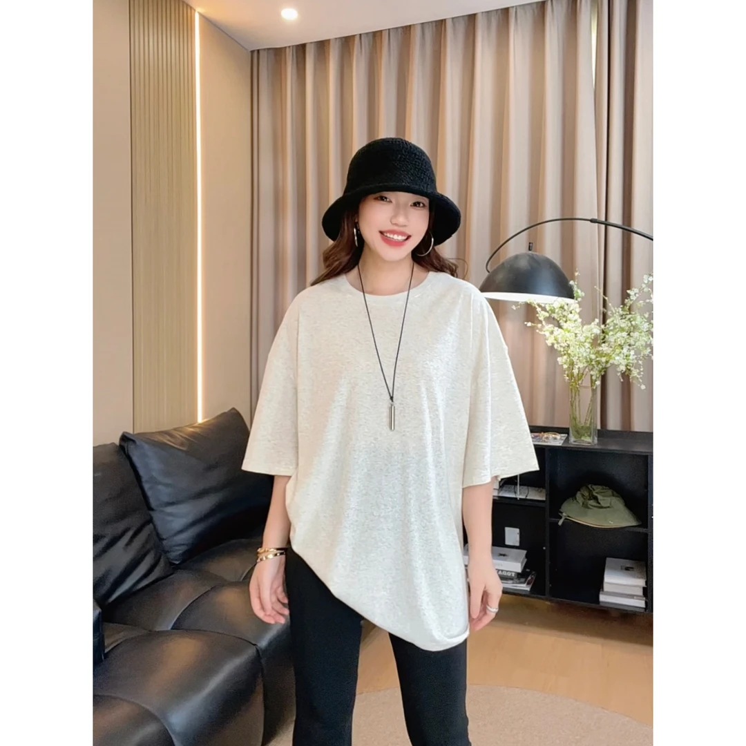 【胡洛一】气质女夏季薄款圆领短袖慵懒宽松显瘦上衣 CK170