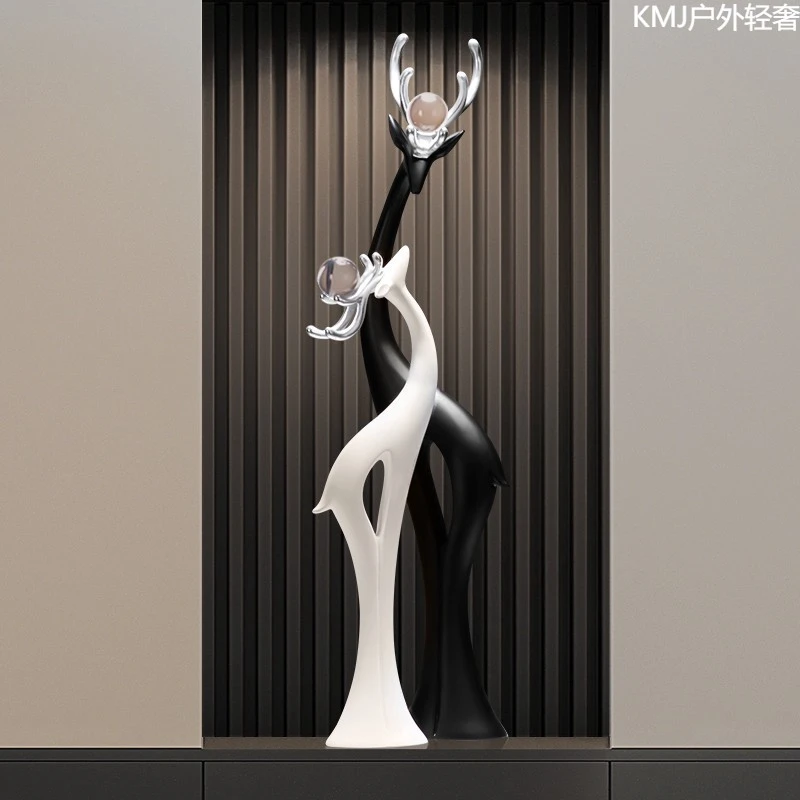 轻奢黑白鹿装饰品摆件轻奢高档玄关电视柜客厅入户进门入户门高级
